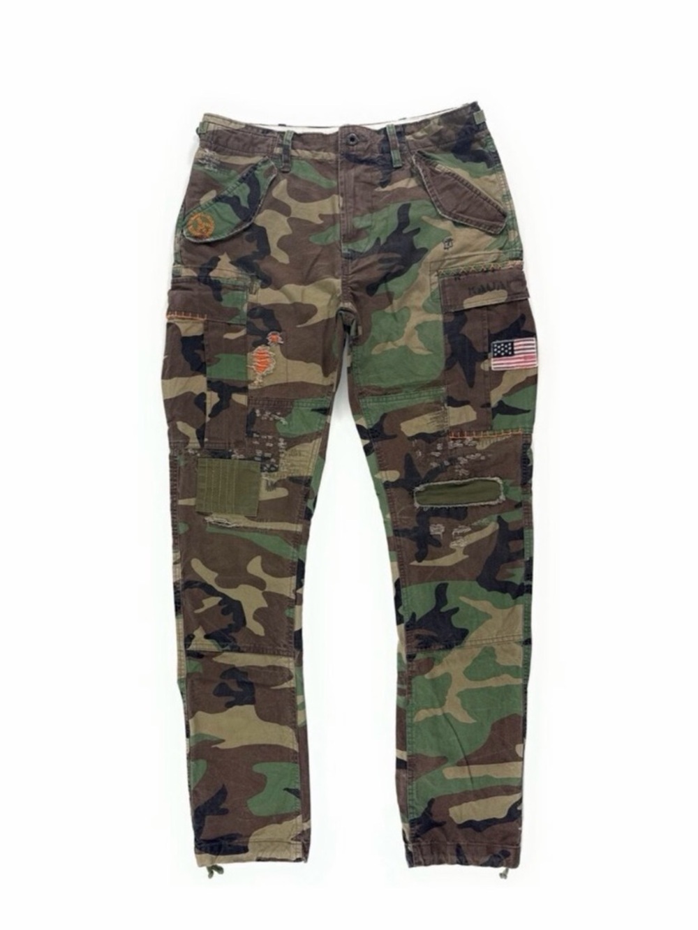 Polo Ralph Lauren Kauai Camo Cargo Utility Field Pants Distressed W/ Patches